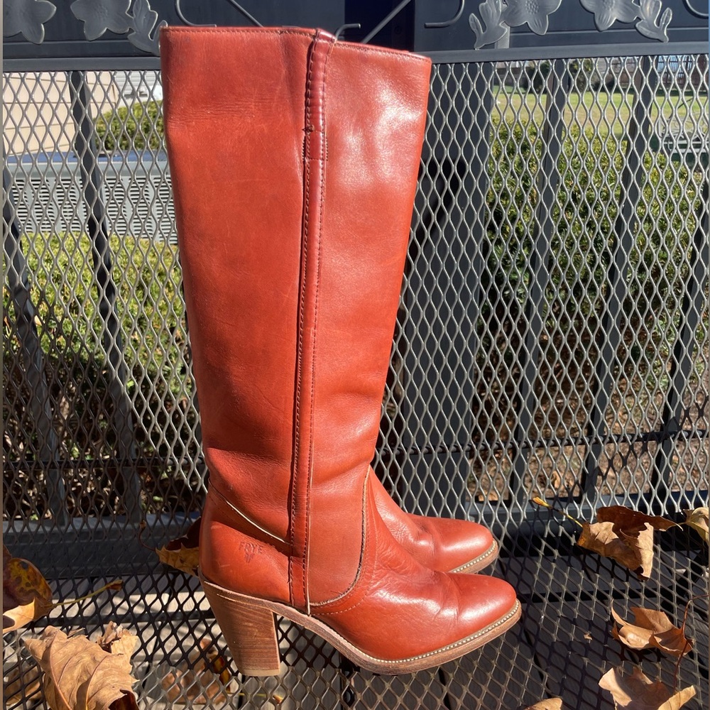 Frye Leather Riding Boots, Rust Brown size 8 vintage 1970s